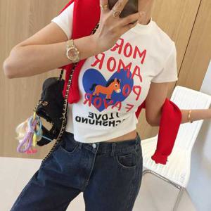 아이미마인 / 커스텀 레터링 프린팅 슬림 스판 라운드 크롭 반팔티셔츠 (3color)