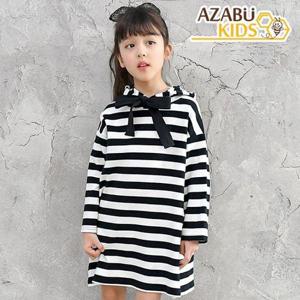 [아자브키즈]넓은 단가라 후드 원피스 아동 여아 스트라이프