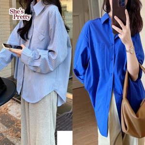 [쉬즈프리티] 론스트라이프블루셔츠(무지/스트라이프) L까지_여성셔츠