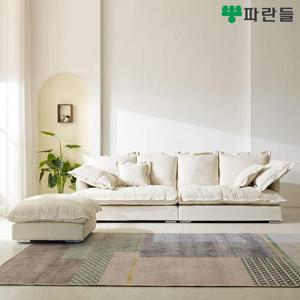 (착불배송) 파란들가구 구스캐시 소프트 패브릭 4인용소파 스툴세트 패브릭쇼파