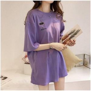 여성 반팔티셔츠 4컬러 1P 자수 포인트 심플 롱티셔츠 (WAD2EB0)