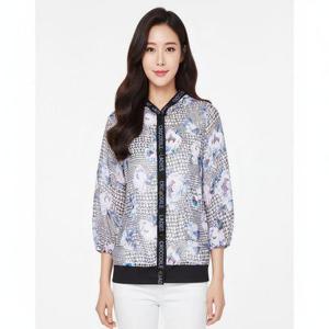 [크로커다일레이디]화이트 플라워 프린트 후드 일체형 점퍼 CLCMJP215