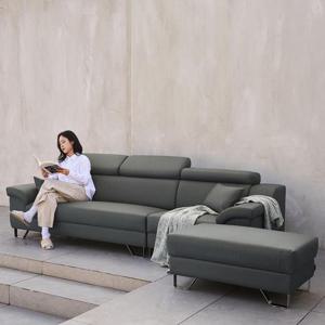 켄타 4인용 가죽 소파 헤드틸팅 신소재 쇼파 + 스툴