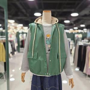 [멜로디가든]니트후드 가죽 조끼 (M25S2V104 그린)_CA