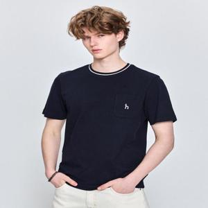 헤지스 남성 [쿨링원단] 네이비 피케조직 반팔 크루넥 티셔츠  (HZTS5B506N3)