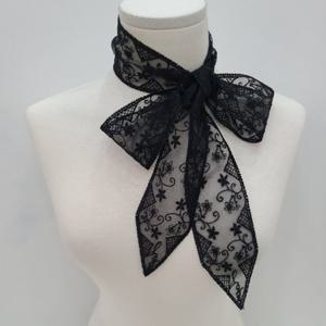 [애슬릿] 격자 꽃 자수 레이스 타이 롱 스카프 간절기