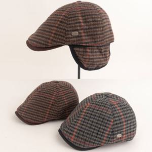 고급 울 피에르가르뎅 귀달이 셜록 체크 헌팅캡 모자 706