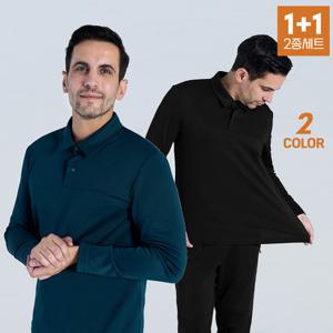 [1+1][★라스트 시즌오프★ 솔리드 데일리 가벼운 스냅 카라 긴팔 티셔츠 (2COLOR)