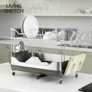 [리빙스케치] 노블레스 최고급 A형 2단 식기건조대 자동물빠짐 국내제작