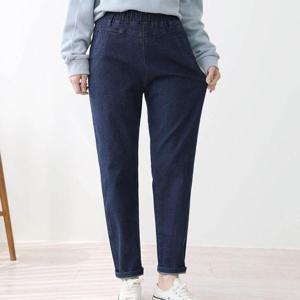 여자 2XL 진청 FW 세미배기핏 고무줄 청바지