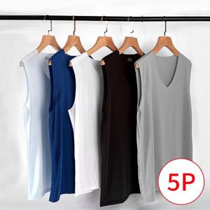 남성 브이넥민소매 심리스무봉제쿨나시 5장세트