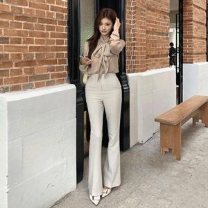 [르뚜앙]다보판 봄 가을 부츠컷 슬랙스 하이웨스트 롱 와이드 팬츠 화이트 베이지 하객룩 세미정장 출근..