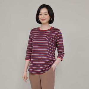 [애비뉴투지]엄마옷 보들 스트라이프 실켓면 여성 봄 가을 칠부 티셔츠 A09209 50대 60대 중년여성