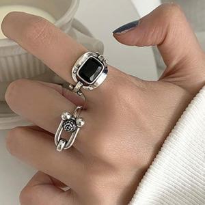 [리본크림] 은반지G 실버925반지 엔틱블랙스톤