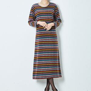 까르죠아 포근한 줄무늬 루즈핏 원피스 중년여성옷 따뜻한 겨울 피치 기모