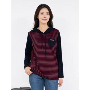 [모슬린]엄마옷 스트라이프 후드 긴팔티셔츠 MQG123752 마담 미시 중년여성 빅사이즈 할머니옷 50대 60대..