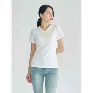 [더웨이나인]여성 브이넥 티셔츠 반팔 면접 T 슬림핏 흰색