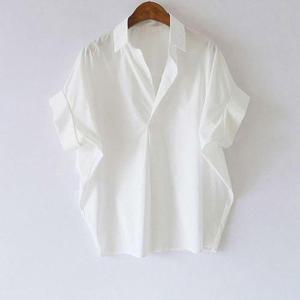 여성 노버튼 브이넥 반소매 블라우스 화이트셔츠