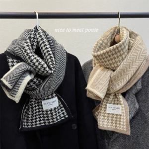 1+1 클래식 체크 니트 목도리 겨울 여성 데일리 니트 머플러