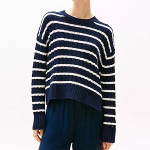 [해외배송] 타미힐피거 여성 라운드 Stripe 니트 스웨터 Navy Mul