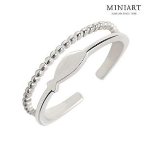 [미니아트] 듀엣 92.5 실버 링 행운 물고기 두줄 프리사이즈 은 반지