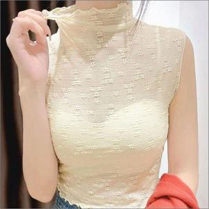 레이스 상의 4컬러 시스루 민소매 반목 여자 나시 프릴 WFLAGX9