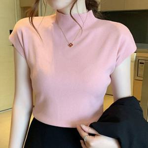 니트티셔츠 긴팔 여성 남성 라운드 브이넥 스웨터 반목 니트 반팔티 반목폴라 티셔츠 캡소매