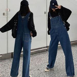 [QNR5U75B_55]여성 데님멜빵팬츠 점프수트 청멜빵바지