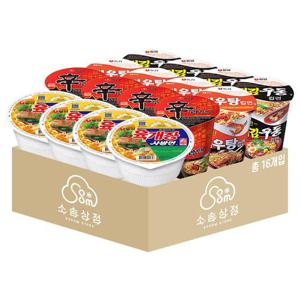 농심 컵라면 소컵 혼합 16개 (육개장사발면+신라면+새우탕+튀김우동 각 4개)