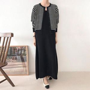 [문에이블]문에이블 봄 가을 간절기여자 여성 나시 원피스 단가라 가디간 세트