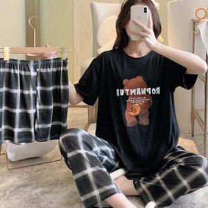 [쉬블림로브]쉬블림로브 3피스(반팔+반바지+긴바지) 여성 홈웨어 곰 잠옷 세트 GGWD0437