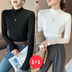 나바바 / NT3086 여성 1 + 1 기모 벨벳 골지 반폴라 긴팔 티셔츠