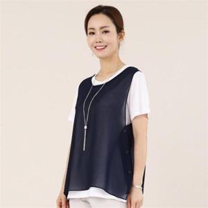 [애비뉴투지]엄마옷 쉬폰 옆단추 여성 여름 라운드 숏 크롭 조끼 V05021 50대 60대 중년여성