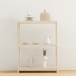 보네드 크라운 L 아이보리 3단 와이드 틈새 라탄 플라스틱 창고 베란다 세탁실 거실 다용도실 수납장 선반