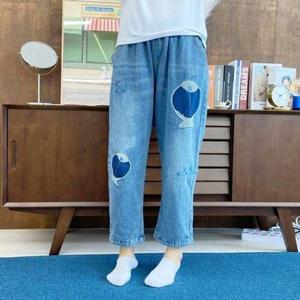 [끌레아]여자 일자 고무줄청바지 밴딩청바지 물고기 자수 데님팬츠 데님바지
