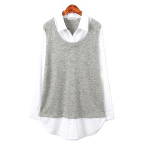 [허밍퍼플]여성용 8765-컴포 레이어드 빅사이즈 카라 셔츠 남방 긴발 티셔츠 오버 플러스 사이즈 여성의..