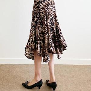 [까르죠아]까르죠아 슬림 레오파드 플레어 스커트 댄스치마 스포츠댄스복 라인 모던 밸리 사교 차밍 줌바
