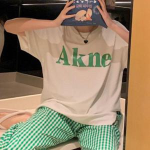 |CCD2629|여성 체크 패턴 반팔 티셔츠와 팬츠 잠옷 세트