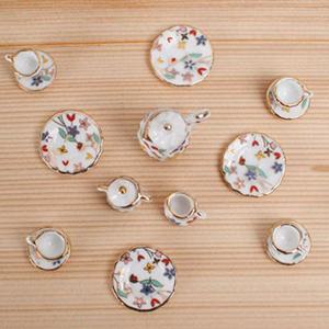 홈테리어 엔틱한 도자기 미니어처 미니 티포트 커피잔 소서