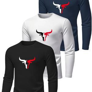 TEMU 남성용 긴팔 티셔츠 3pcs, 가을/겨울 캐주얼 프린트 디자인, 피트니스, 러닝, 하이킹용, 빠른 건조 및 습기 제거