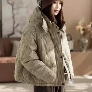 앤트맨 여친 캐주얼 보온 다운 체크 오리털 후드 코트 OPH1