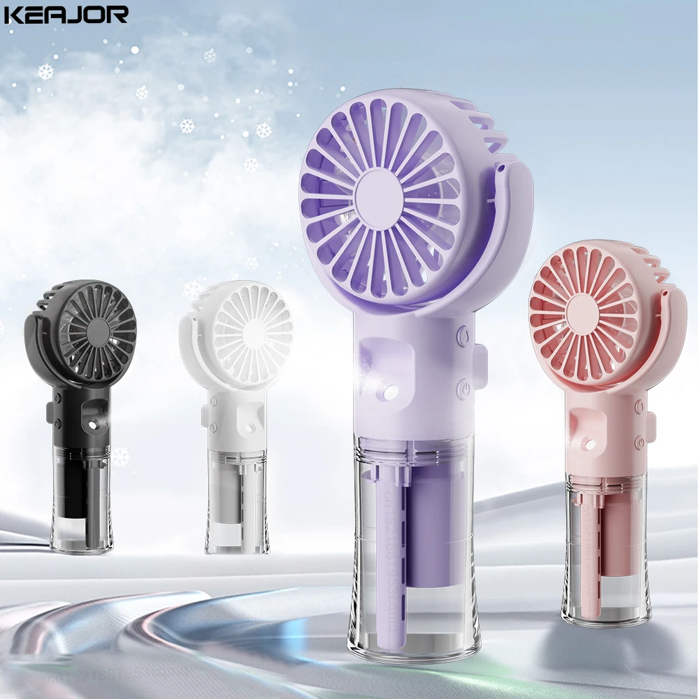 휴대용 물 미스트 선풍기 미니 핸드헬드 선풍기, USB 충전, 4 단 행잉 넥 스프레이 팬, 휴대용 개인 휴대용 소형 선풍기