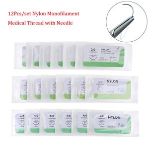 12PCS 2.0/3.0/4.0 바늘 봉합사 Nlon 의료용 스레드 무균 수술 연습 키트 교육 시연