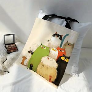 1pc 기발한 만화 고양이 토트 백 만화 물고기 쇼핑 가방 숙녀 선물 에코 접이식 재사용 가능한 쇼핑 가방 야외 가방