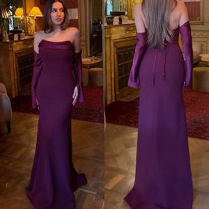 맞춤형 저지 플리츠 리본 비즈 인어 끈이 없는 롱 드레스 맞춤형 행사 칵테일 심플하고 우아한 매칭