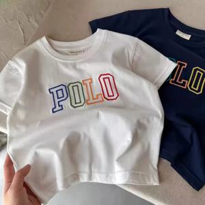 2025 여름 아동 한국 스타일 심플 100% 면 티셔츠, 트렌디한 레터 프린트 티셔츠, 여아 데일리 캐주얼 스웨트셔츠