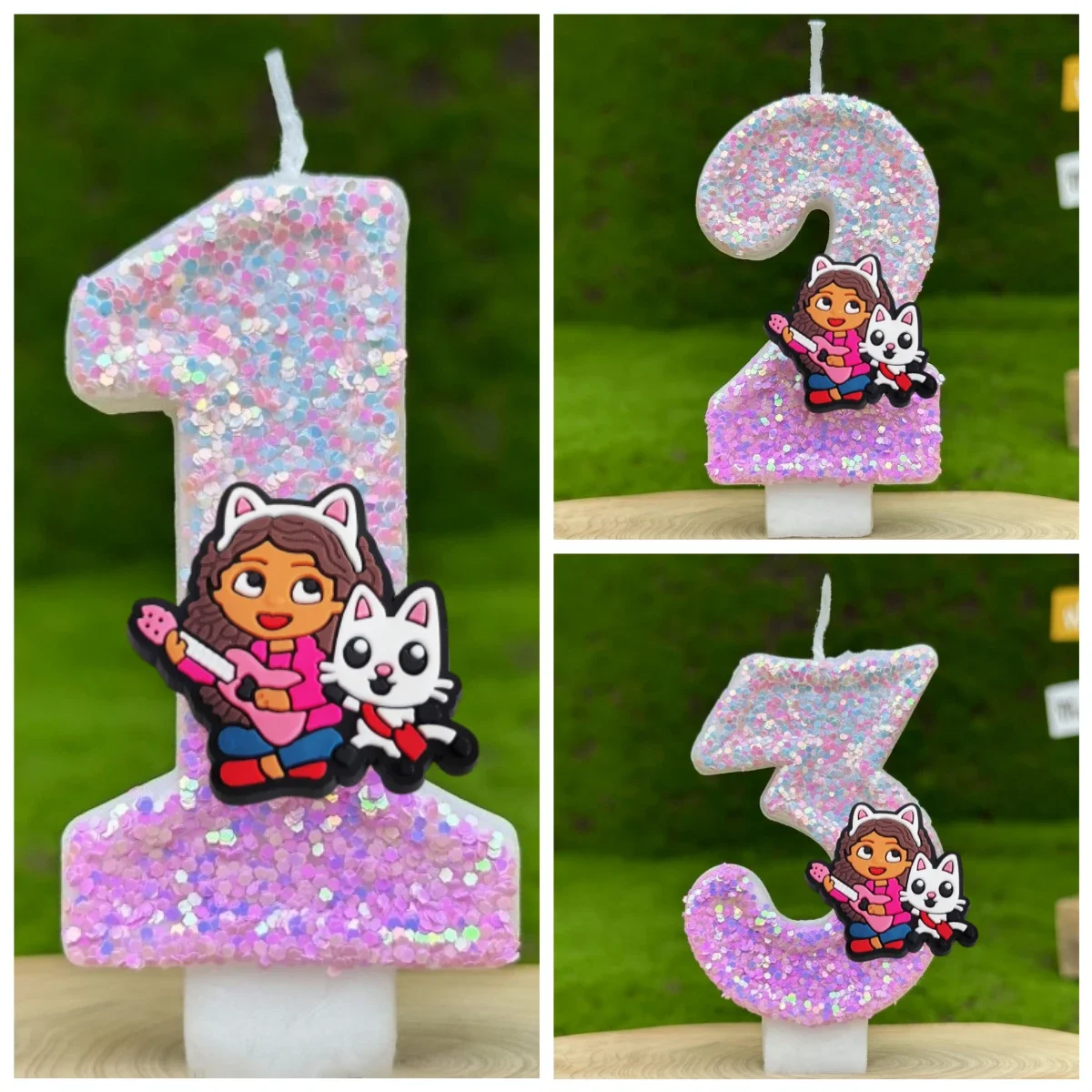 귀여운 Gabbys 인형 집 디지털 촛불 번호 0-9 어린이 생일 케이크 장식 용품 만화 애니메이션 파티 액세서리 용품