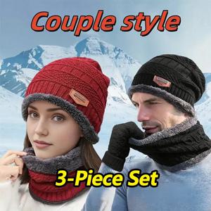 남녀 겨울용 사이클링 기어 세트 3종 (방풍 모자, 스카프, 장갑 포함) - 아웃도어 스포츠용 따뜻한 니트 모자와 넥 커버