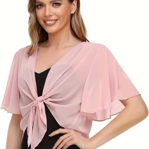 2025 유럽과 미국의 새로운 여성 블라우스 단색 반팔 가디건 얇은 쉬폰 케이프 묶음 및 묶음 케이프