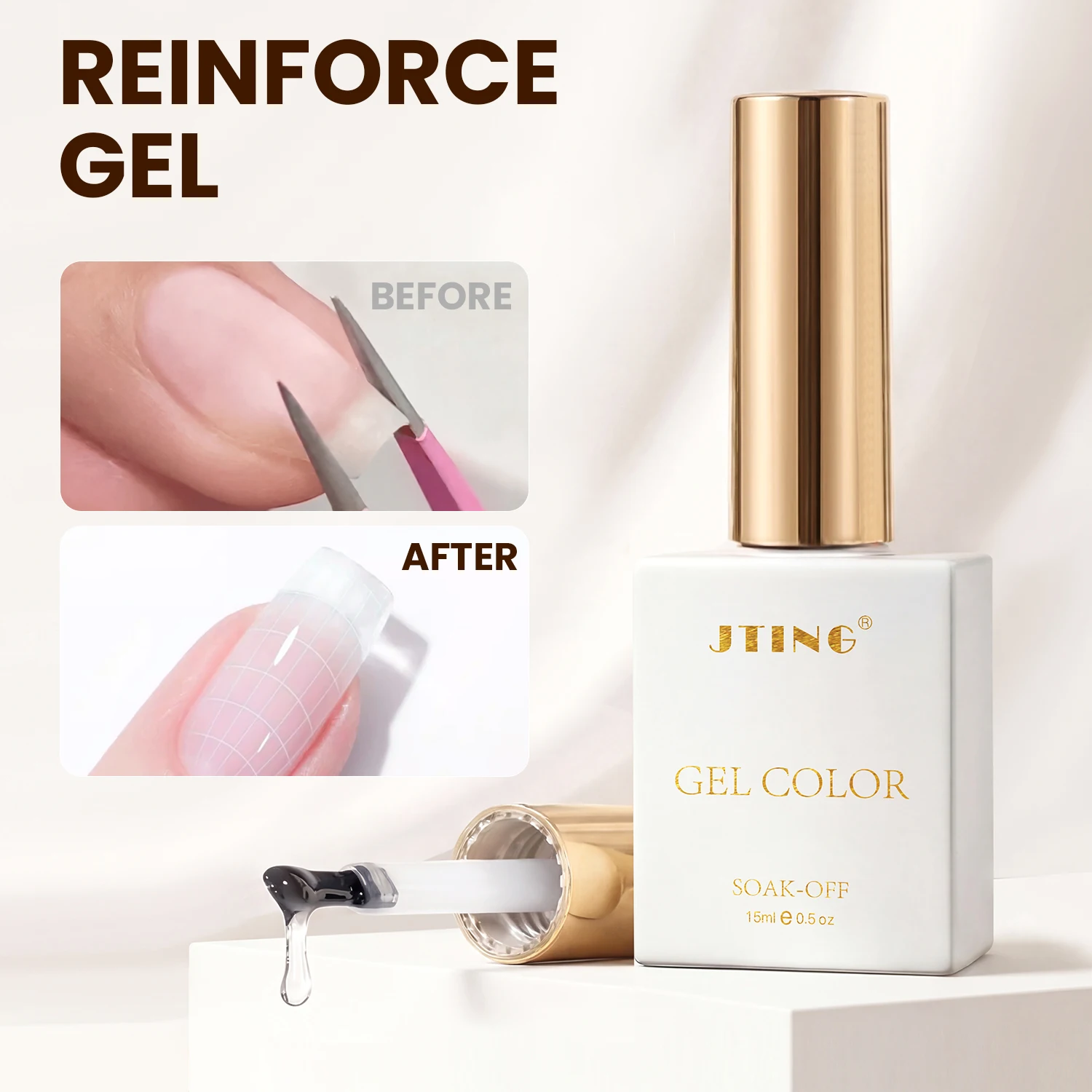 15ml 3-in-1 투명 하드 빌더 젤 - 전문가용 네일 연장, 강화 및 복구 포뮬러 UV/LED 경화 가능